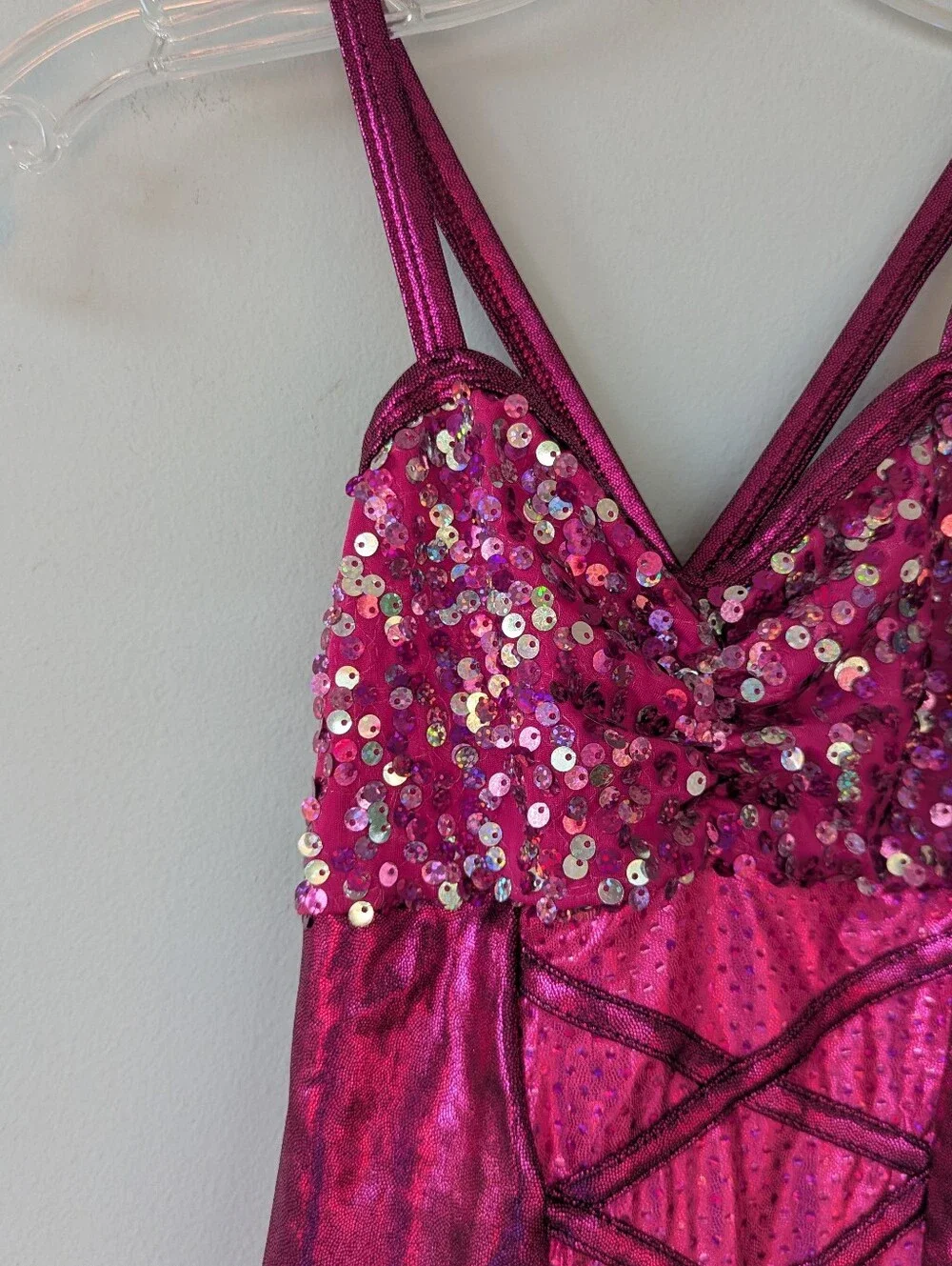 A Wish Come True Dance Costume Girls Magenta Pink Metallic Sequin Biketard Dress